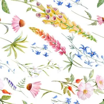 Watercolor floral summer vector pattern Stock Illustration