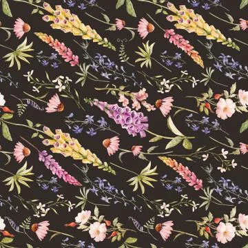 Watercolor floral summer vector pattern Stock Illustration