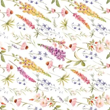 Watercolor floral summer vector pattern Stock Illustration