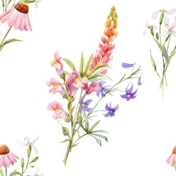 Watercolor floral summer vector pattern Stock Illustration