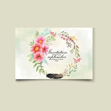 Watercolor Floral Wedding Card Set Stock Illustration