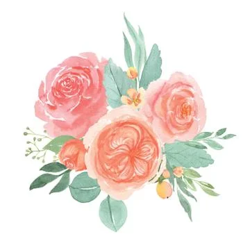 Watercolor florals hand painted bouquets lush flowers llustration vintage sty Stock Illustration