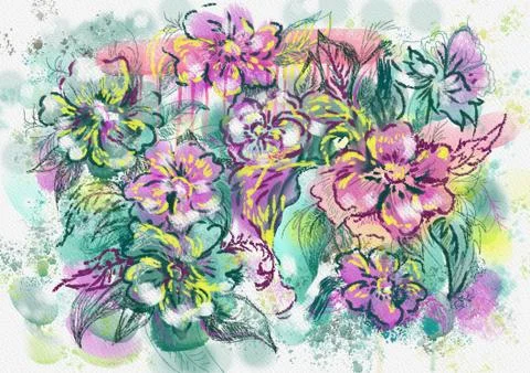 Watercolor flowers in different styles Stock Illustration
