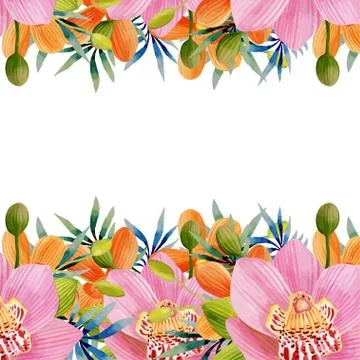 Watercolor flowers frame Stock Illustration