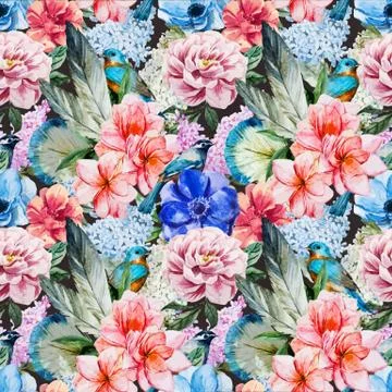 Watercolor flowers pattern Stock Illustration