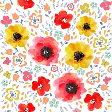 Watercolor flowers seamless pattern Stock Illustration