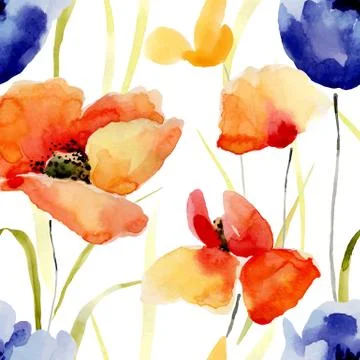 Watercolor flowers seamless pattern Stock Illustration
