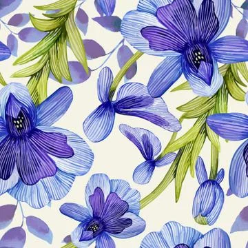 Watercolor flowers seamless pattern Stock Illustration
