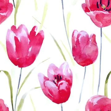 Watercolor flowers seamless pattern Stock Illustration