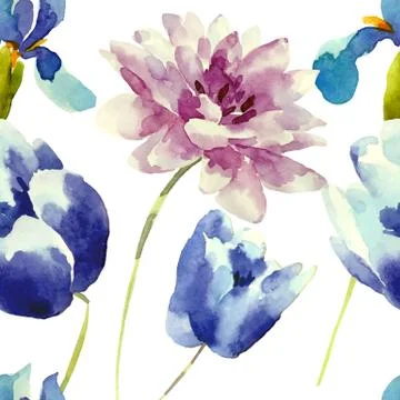 Watercolor flowers seamless pattern Stock Illustration