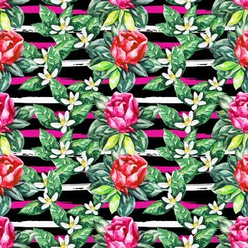 Watercolor flowers seamless pattern in modern style. Stock Illustration