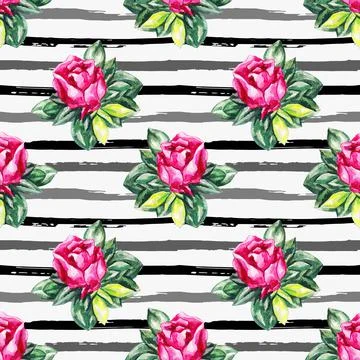 Watercolor flowers seamless pattern in modern style. Stock Illustration