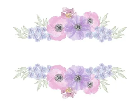 Watercolor flowers vector graphics composition of purple flowers banner Stock Illustration