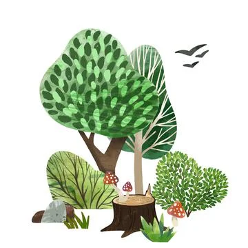 Watercolor forest elements, hand drawn vector illustration. Illustrazione stock