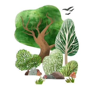 Watercolor forest elements, hand drawn vector illustration. Stock Illustration