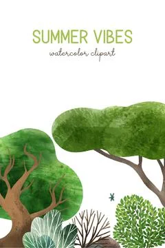 Watercolor forest elements, hand drawn vector illustration. Stock Illustration