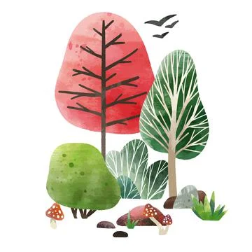 Watercolor forest elements, hand drawn vector illustration. Stock Illustration