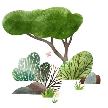 Watercolor forest elements, hand drawn vector illustration. Illustrazione stock