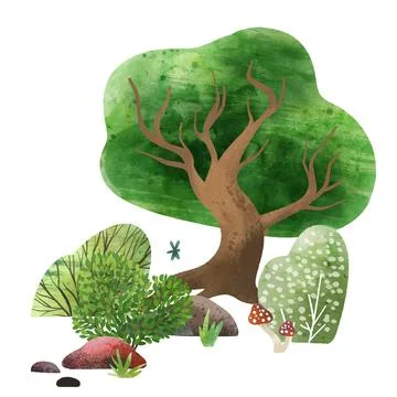 Watercolor forest elements, hand drawn vector illustration. Stock Illustration
