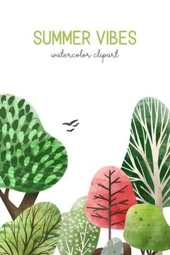 Watercolor forest elements, hand drawn vector illustration. Stock Illustration