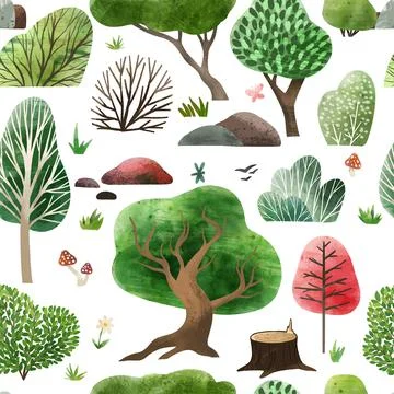 Watercolor forest elements, hand drawn vector illustration. Stock Illustration