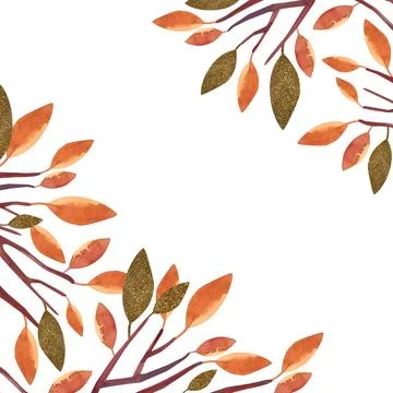 Watercolor frame with autumn tree wuith orange leaves. Isolated clipart Stock Illustration
