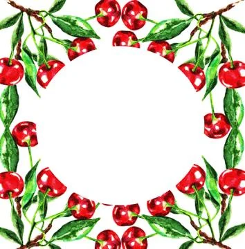 Watercolor frame of cherry Stock Illustration