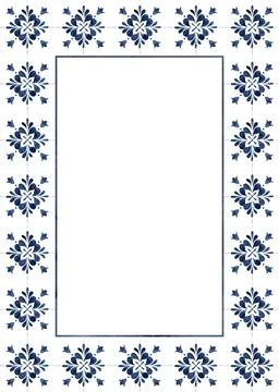 Watercolor frame consisting of blue classical elements and Mediterranean tile Stock Illustration