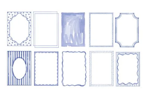Watercolor frame set, vector hand drawn coastal minimal border イラスト素材