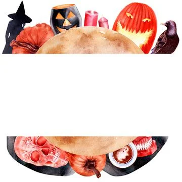 Watercolor frame with various Halloween theme elements Stock Illustration