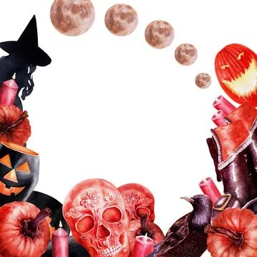 Watercolor frame with various Halloween theme elements Stock Illustration