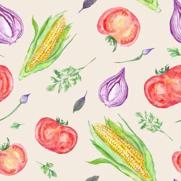 Watercolor Fresh Vegetable Pattern Stock Illustration