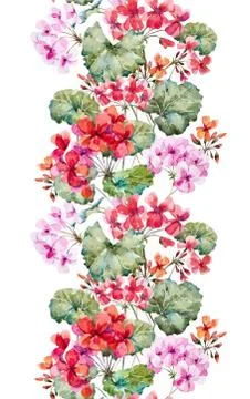 Watercolor geranium pattern Stock Illustration
