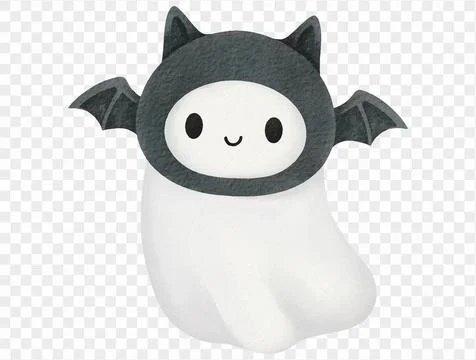 Watercolor ghost with bat hat, cute Halloween decoration vector. Stock Illustration