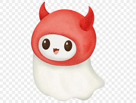 Watercolor ghost with red devil hood, cute Halloween vector. Stock Illustration
