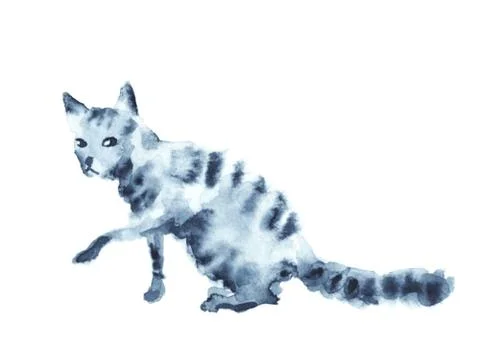 Watercolor grey tabby cat. Vector. Stock Illustration