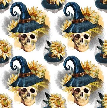 Watercolor halloween pattern 스톡 일러스트