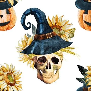 Watercolor halloween pattern Illustrazione stock