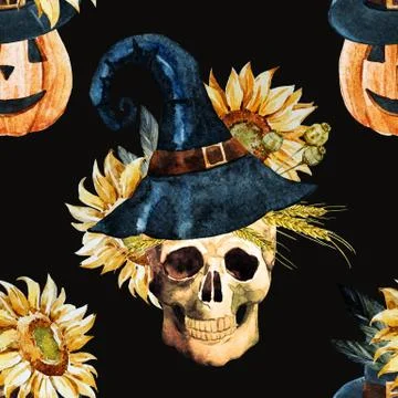 Watercolor halloween pattern Stock Illustration