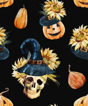 Watercolor halloween pattern Stock Illustration