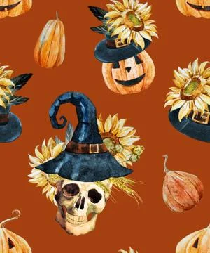 Watercolor halloween pattern Stock Illustration