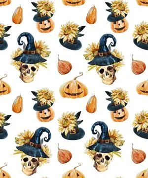 Watercolor halloween pattern Stock Illustration