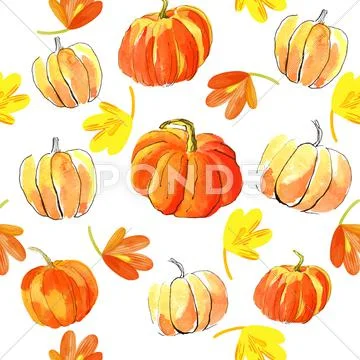 Watercolor halloween of pumpkins Stock Illustration