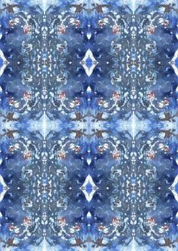 Watercolor hand drawn blue Oriental Tile, majolica, Marrakech Mosaic clip a.. Illustrazione stock