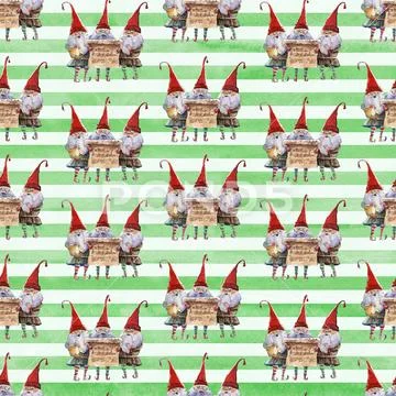 Watercolor hand drawn Christmas seamless pattern with singing Christmas Carol Stock Illustration