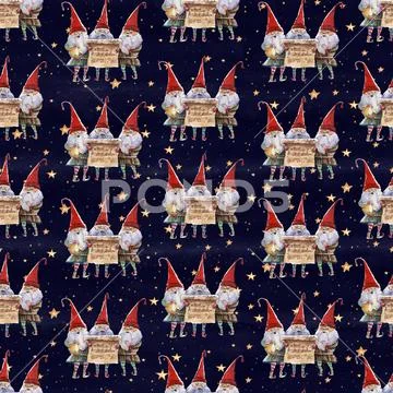 Watercolor hand drawn Christmas seamless pattern with singing Christmas Carol Stock Illustration