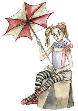 Watercolor hand drawn circus clown vintage style. Perfect for wedding, invi.. Illustrazione stock