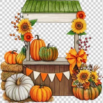 Watercolor hand drawn pumpkin patch composition 스톡 일러스트