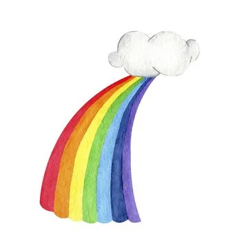 Watercolor hand drawn rainbow with cloud isolated on white background. Mult.. 스톡 일러스트