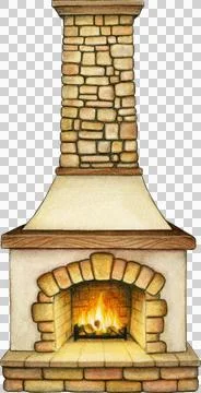 Watercolor hand drawn rustic fireplace Stock Illustration